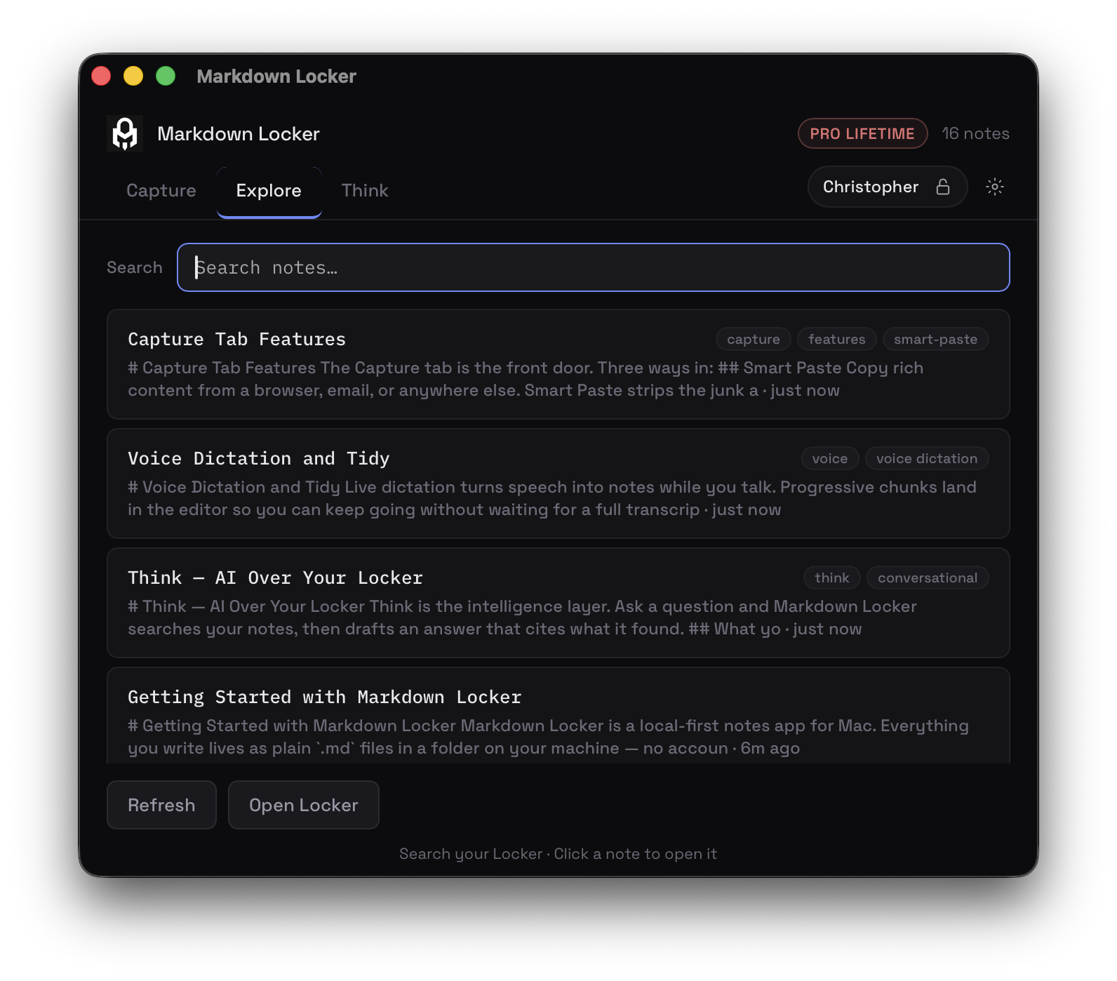 Explore tab